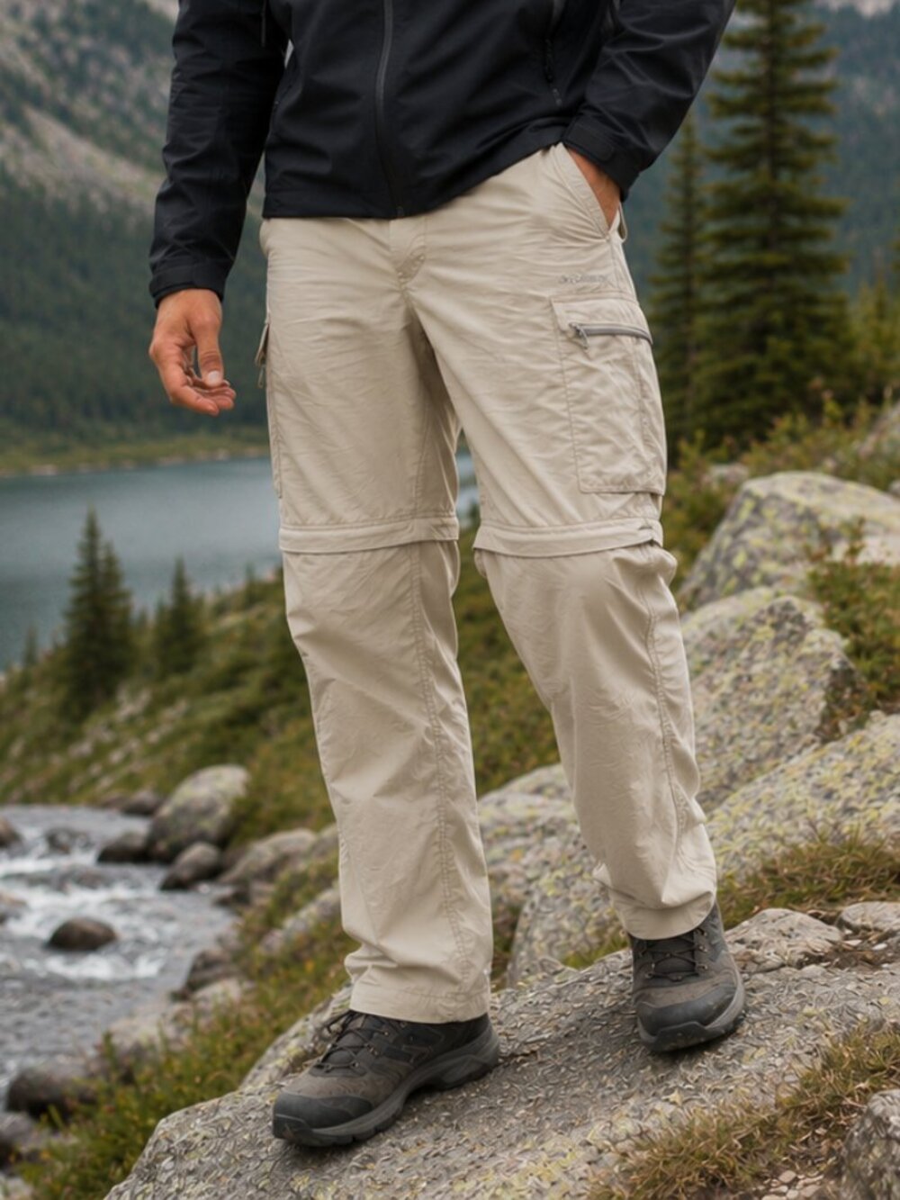 Columbia Mens Omni-Shade Convertible Hiking Pants 38x32 Beige Zip-Off Cargo Pant